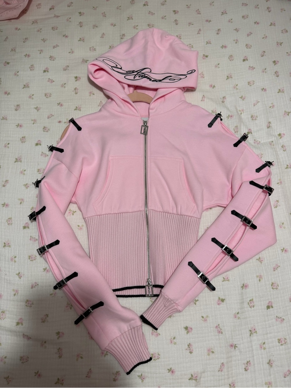 Named collective Pink Hooded Zip-Up Cropped Jacket with Buckle Detail